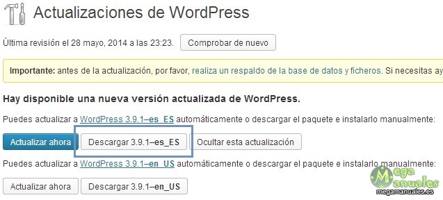 Descargar actualización wordpress